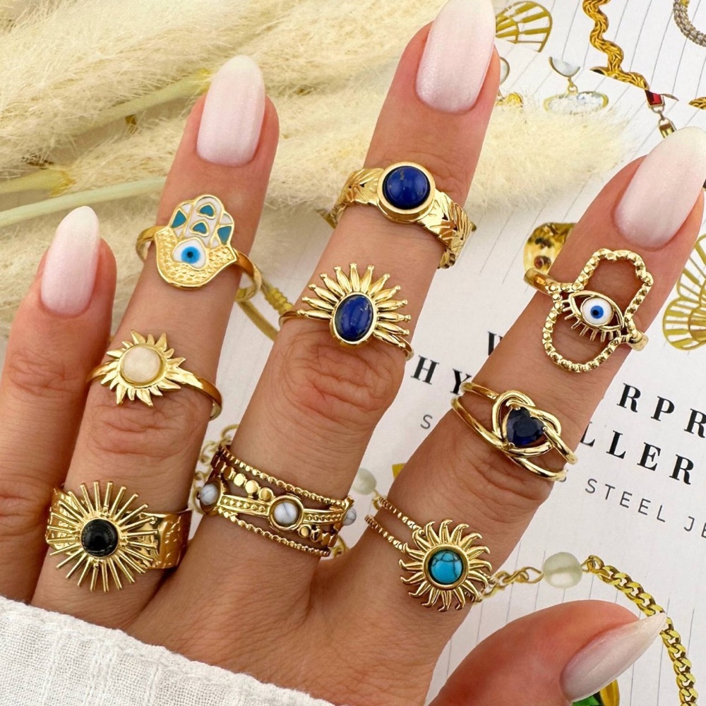 18k gold plated ring with blue stone